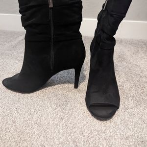 Vince Camuto black suede peep toe booties